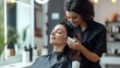 © sergiokat - A woman in a beauty salon discussing hair loss treatment with a professional stylist