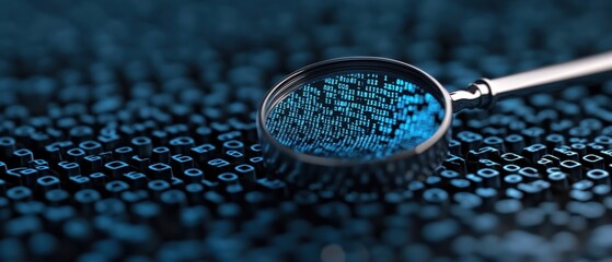 Magnifying glass over binary code