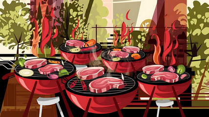 Outdoor BBQ grilling vibrant food summer fun