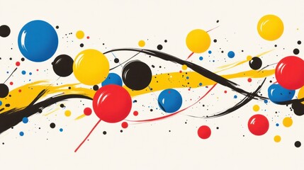 Aufkleber - Abstract colorful painting with dynamic brushstrokes and vibrant circles creating a flowing wave design.