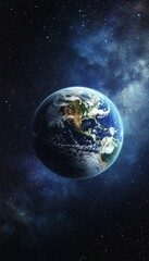 Wall Mural - stunning photorealistic image of earth among stars, showcasing day and night hemisphere contrast