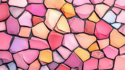 Leinwandbilder - A seamless texture of pastel pink and orange mosaic stones creates a vibrant background ideal for design projects.