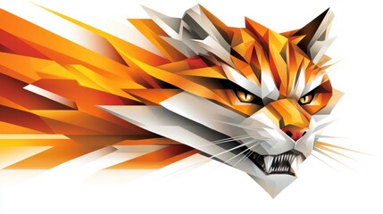 Leinwandbilder - Fierce orange and white geometric tiger head explodes in dynamic abstract art design.