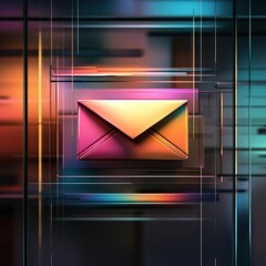 Leinwandbilder - A vibrant metallic email icon rests within a sleek abstract digital frame showcasing modern communication technology.