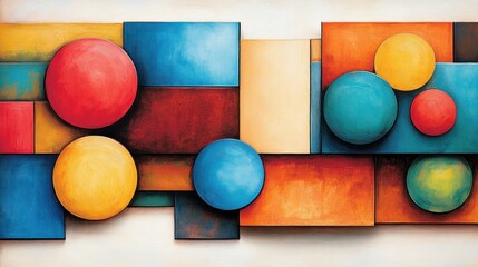Poster - Vibrant abstract artwork featu colorful spheres and geometric shapes in a contemporary style perfect for modern home decor.