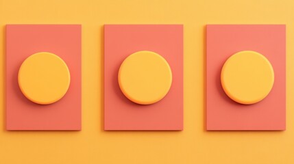 Poster - Three minimalist orange eggs sit atop coral rectangular cards on a yellow background.