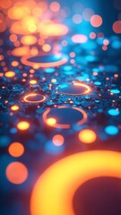 Aufkleber - Abstract Digital Artwork of Glowing Orange and Blue Circular Patterns in a Futuristic Concept of Light Emission and Depth Perception