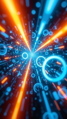 Aufkleber - Abstract Digital Artwork of Glowing Orange and Blue Circular Patterns in a Futuristic Concept of Light Emission and Depth Perception