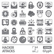 © iconqueen - Hacker attacks symbols collection or sketches. cyber crime theme icons in glyph style signs for web and app. Vector graphics isolated on white background.
