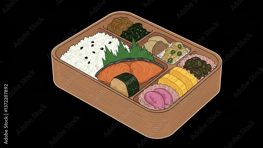Japanese Bento Box Illustration Stock Illustration | Adobe Stock
