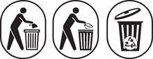 Isolated black and white vector illustration of a girl, a trash icon