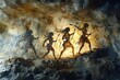 © Gatherina - Prehistoric cave painting depicting hunters with spears in rocky cave