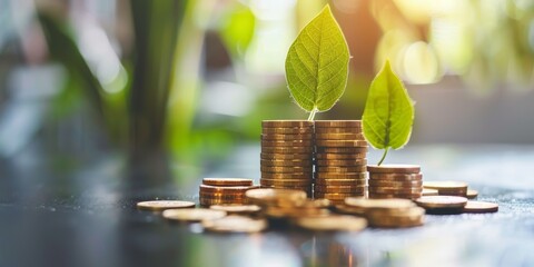 Aufkleber - Financial success concept with a person and growing stack of coins