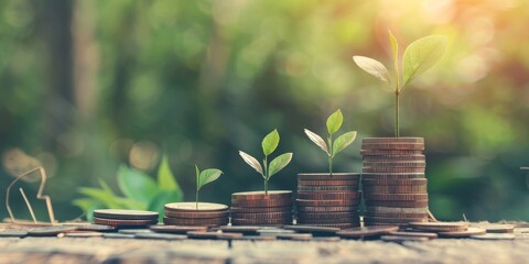 Aufkleber - Financial success concept with a person and growing stack of coins