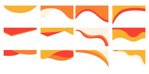 Wall Mural - A set of vibrant header designs showcasing orange and red gradient shapes with smooth wavy patterns and sharp geometric elements