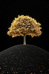 Wall Mural - a tree with gold leaves is on a black background