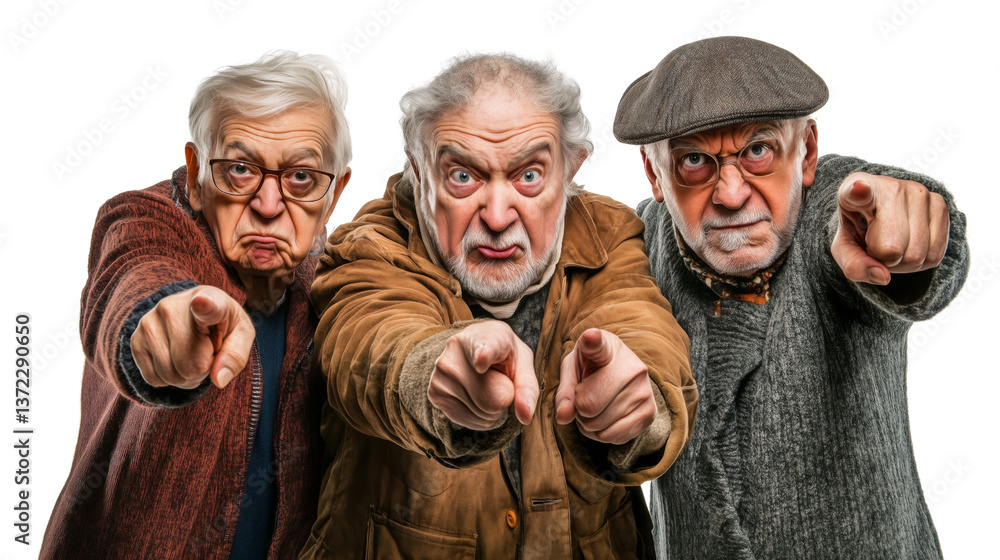 Three Is Angry Photograph of three angry older adults on a white background, The image ...