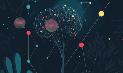 Wall Mural - machine learning evolution: neural networks adapting through data input in minimalist vector