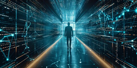 Aufkleber - A businessman accessing corporate data with cyberspace security
