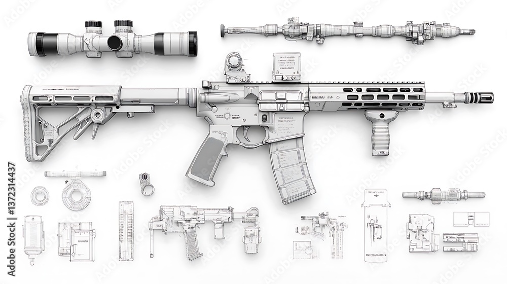 Detailed schematic and components of a semi automatic assault rifle ...