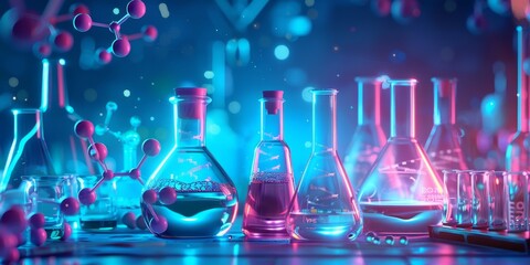 Fototapete - Biochemistry research concept with laboratory glassware
