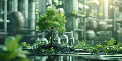 Fototapete - Industrial ecology concept with laboratory equipment