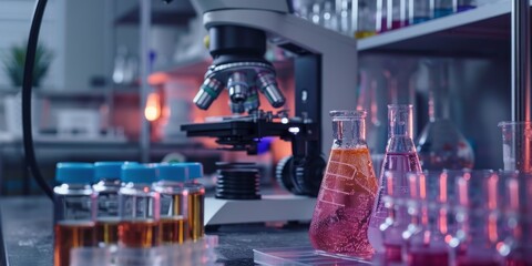 Poster - Microbiology research concept with laboratory equipment