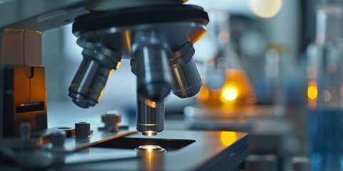 Fototapete - Microscope view of biological samples in a research lab