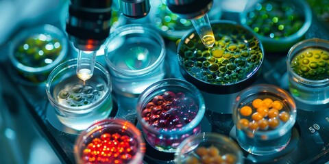 Fototapete - Microscopic analysis of plant cells in a biology lab