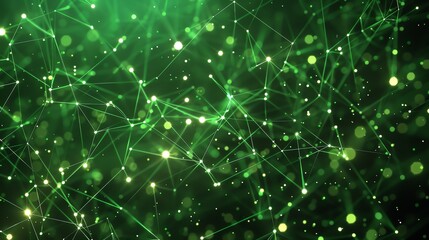 Wall Mural - glowing green particles form a beautiful and intricate network, creating a sense of depth and moveme