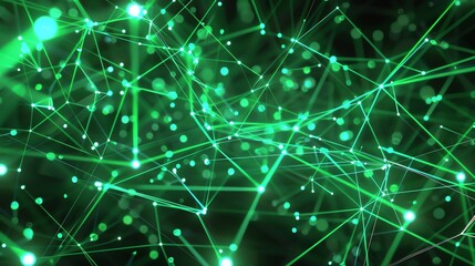 Wall Mural - glowing green neural network. artificial intelligence concept. 3d rendering.