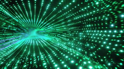 Wall Mural - 3d rendering of a glowing green tunnel. the tunnel is made up of tiny particles that are arranged in
