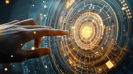 Wall Mural - futuristic hand interacting with glowing digital interface and advanced technology in a sci-fi envir