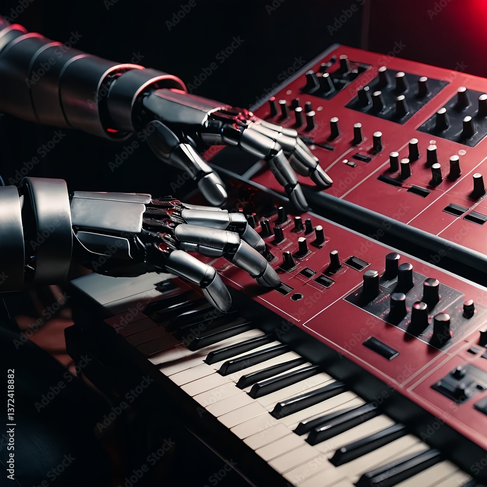 Robotic Hands Playing Synthesizer Keyboard