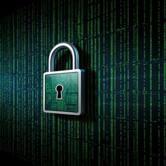 cyber security lock on digital wall