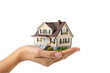 © SF Lifestyle  - A realistic suburban-style house rests in a human hand. Symbolizes security, real estate, mortgage, or dreams of homeownership, isolated on a transparent background