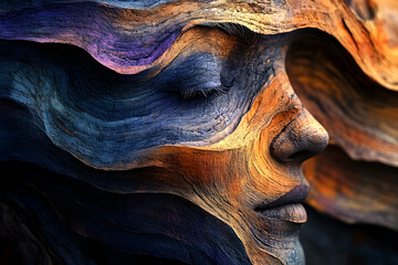 Wall Mural - The abstract representation of a womans face created with wood