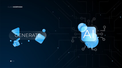 ai generate button bar with glass circuit and blue blurred sphere background template. modern glass morphism, trendy, futuristic gradient artificial intelligence shape vector illustration
