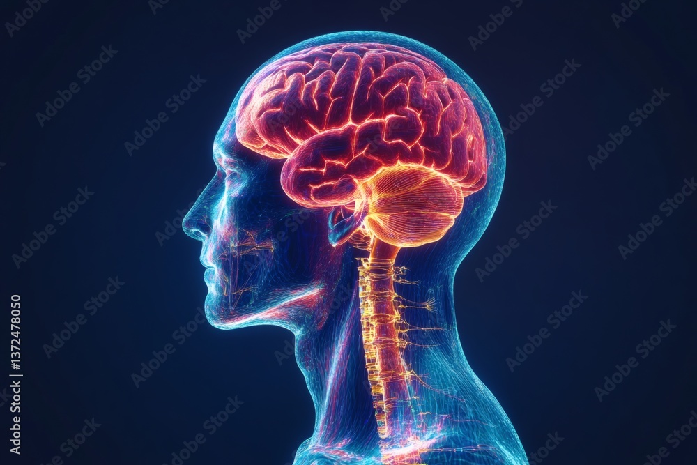 Human nervous system illustration showing detailed brain structures ...