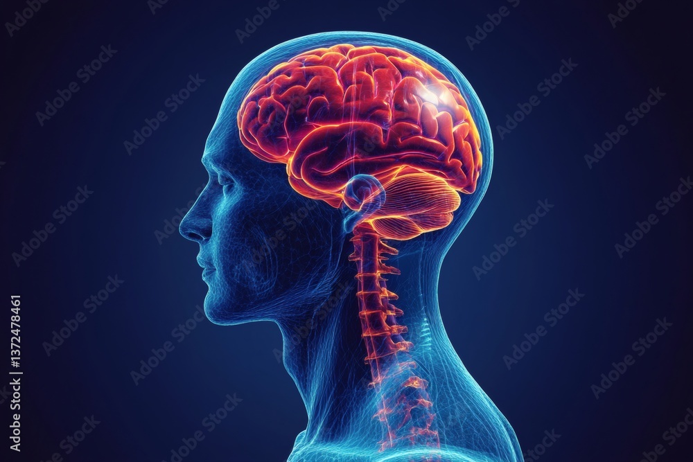 Human nervous system illustration showing detailed brain structures ...
