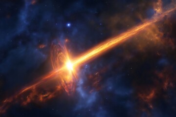 wormhole opening near a galactic cluster creating a spectacular beam of light illuminating the surro