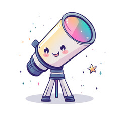 Wall Mural - Cute Cartoon Telescope with Happy Face and Colorful Lens
