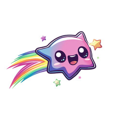 Wall Mural - Cute Cartoon Star with Rainbow Tail and Smiling Face in Space