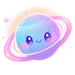 Wall Mural - Cute Cartoon Planet with Rings and Happy Face for Kids Artwork