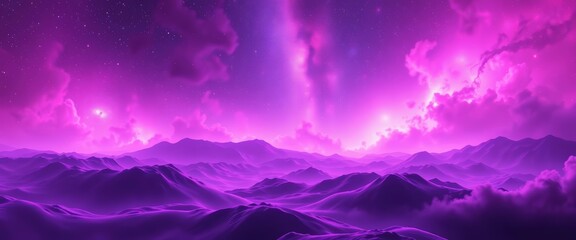 Wall Mural - Dreamy purple and pink nebula landscape, futuristic starscape banner, magical, night sky
