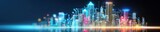 Cityscape made of glowing circuits, representing smart city development.