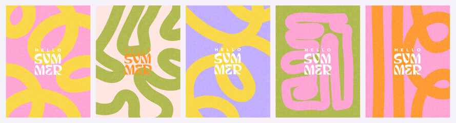 creative concept of summer bright and juicy cards set. modern abstract art design with wavy shapes a