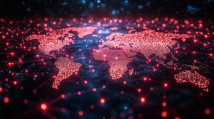 Wall Mural - red and blue globe with many dots on it. the globe is surrounded by a blue background