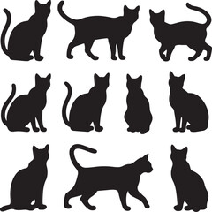Naklejka na meble set of black cat, cat, playful, sleeping, walking, fun  silhouette vector illustration with fully editable	

