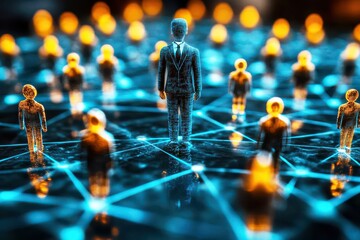 Wall Mural - concept of networked digital connections with abstract business figures representing leadership in a
